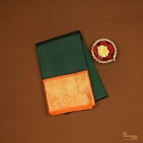 Handwoven Green with Orange Kanjivaram Silk Saree - 2137T00586DSC