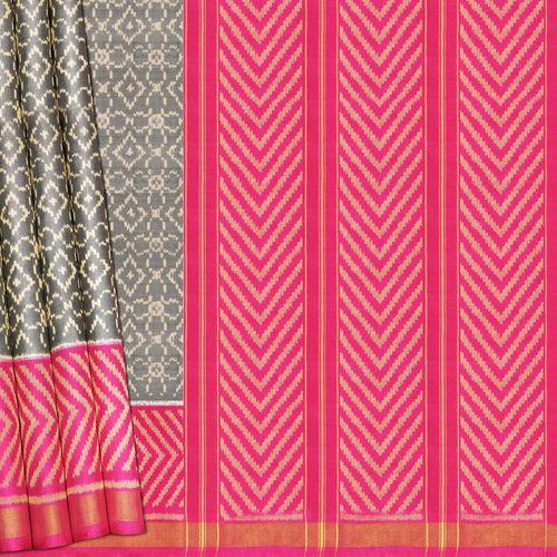 Handwoven Grey and Off-white with Pink Patola Silk Saree - 2154T010726DSC