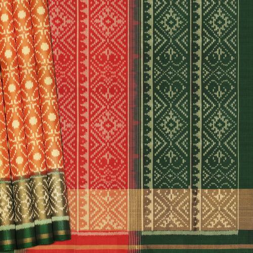 Handwoven Orange with Red and Green Patola Silk Saree - 2157T010736DSC