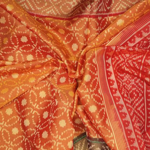 Handwoven Orange with Red and Green Patola Silk Saree - 2157T010736DSC