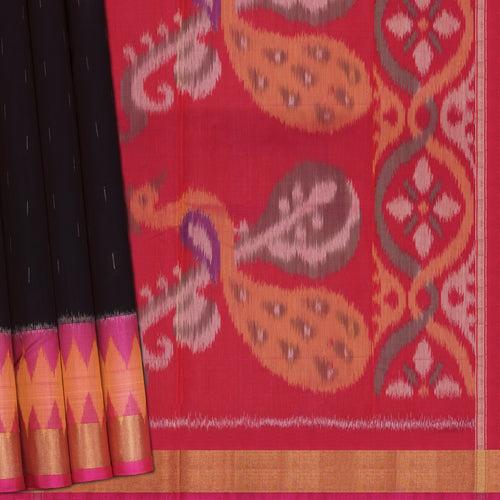 Handwoven Black with Pink Silk Cotton Saree - 2165T009031DSC