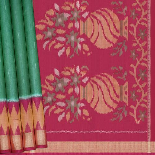 Handwoven Green with Pink Silk Cotton Saree - 2167T009302DSC