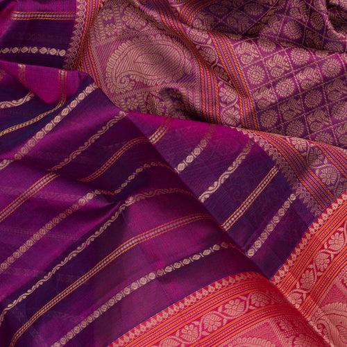 Handwoven Magenta with Pink Kanchipuram Silk Cotton Saree - 2177T010876DSC