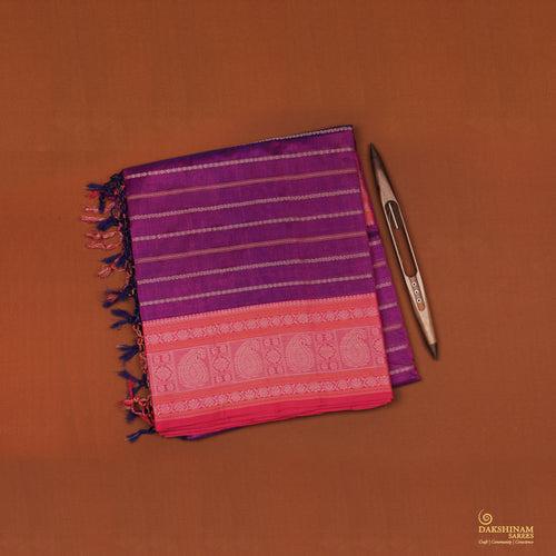 Handwoven Magenta with Pink Kanchipuram Silk Cotton Saree - 2177T010876DSC