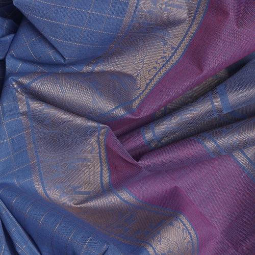 Handwoven Blue with Pink Kanchipuram Cotton Saree - 2198T010787DSC