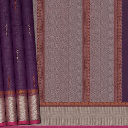 Handwoven Purple Kanchipuram Cotton Saree - 2206T010861DSC