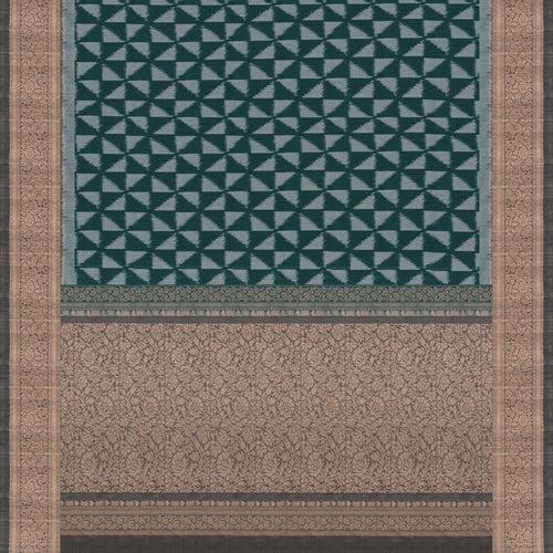 Handwoven Green with Grey Soft Silk Ikat Saree - 2387T011170DSC