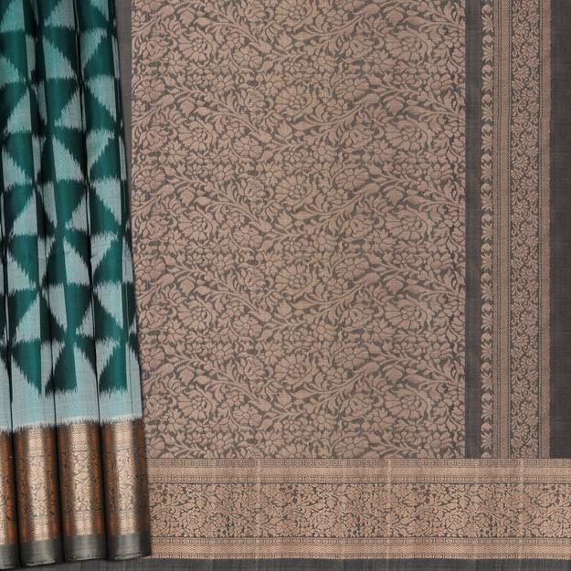 Handwoven Green with Grey Soft Silk Ikat Saree - 2387T011170DSC