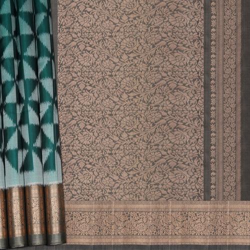 Handwoven Green with Grey Soft Silk Ikat Saree - 2387T011170DSC