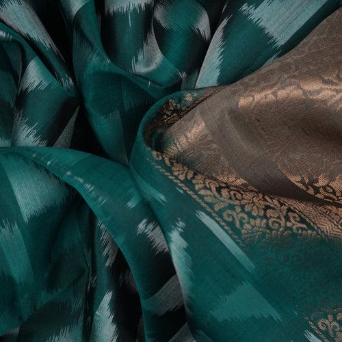 Handwoven Green with Grey Soft Silk Ikat Saree - 2387T011170DSC