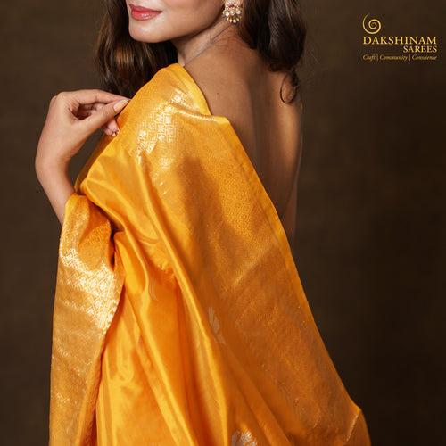 Handwoven Yellow Banarasi Silk Saree - 2354N028503DSC