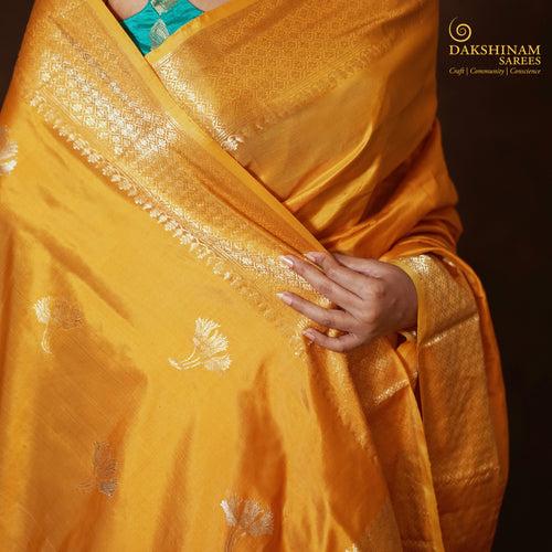 Handwoven Yellow Banarasi Silk Saree - 2354N028503DSC