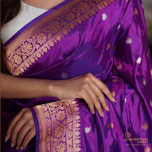 Handwoven Purple Banarasi Silk Saree - 2359N028515DSC