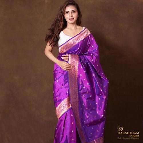 Handwoven Purple Banarasi Silk Saree - 2359N028515DSC