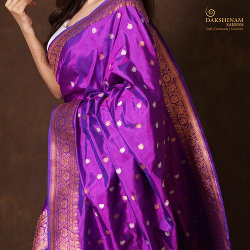 Handwoven Purple Banarasi Silk Saree - 2359N028515DSC