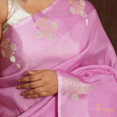 Handwoven Lavender Banarasi Silk Organza Saree - 2358N028764DSC