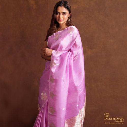 Handwoven Lavender Banarasi Silk Organza Saree - 2358N028764DSC