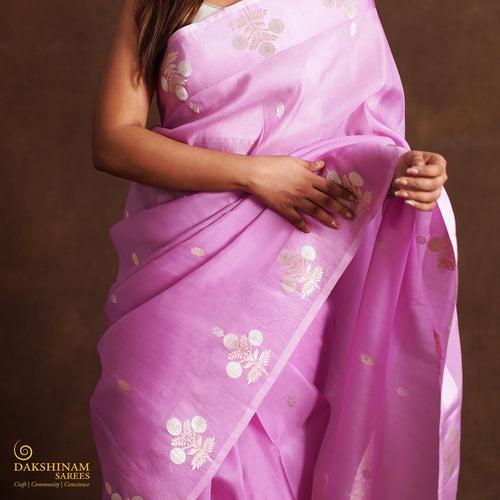 Handwoven Lavender Banarasi Silk Organza Saree - 2358N028764DSC