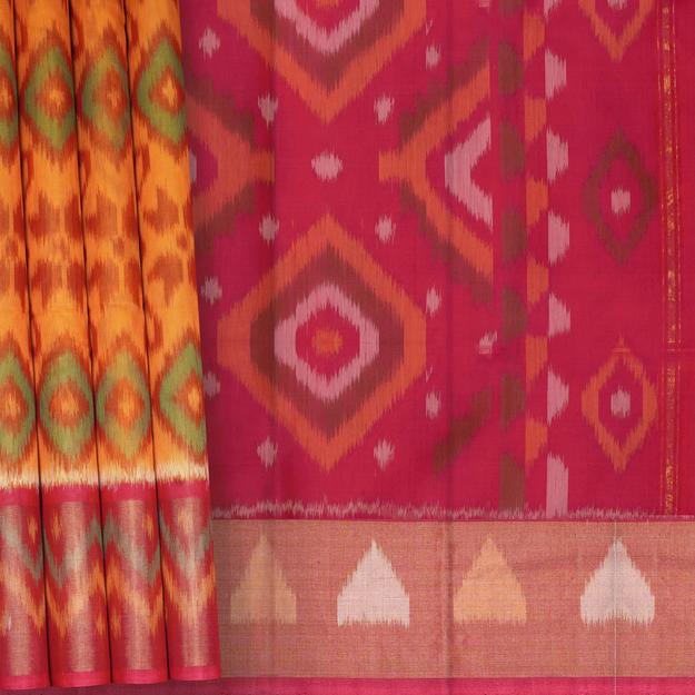 Handwoven Orange with Pink Silk Cotton Saree - 2376T011180DSC