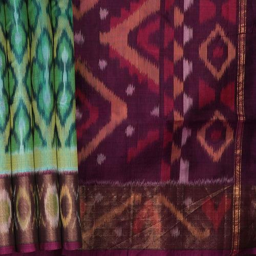 Handwoven Green with Purple Silk Cotton Saree - 2377T011181DSC