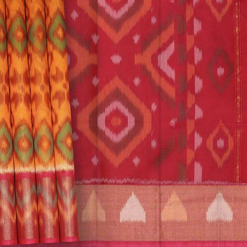 Handwoven Orange with Multi-colour Silk Cotton Saree - 2370T011183DSC