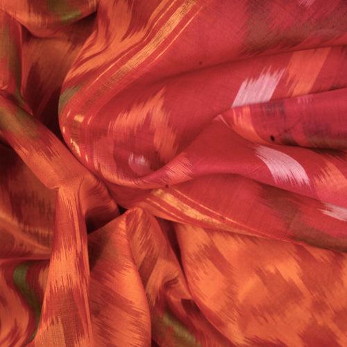 Handwoven Orange with Multi-colour Silk Cotton Saree - 2370T011183DSC