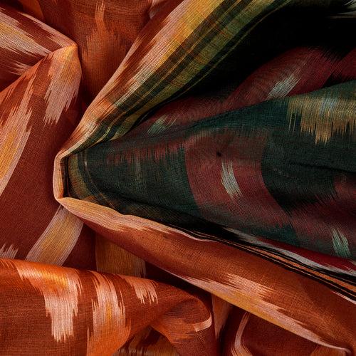 Handwoven Orange with Green Silk Cotton Saree - 2372T011186DSC