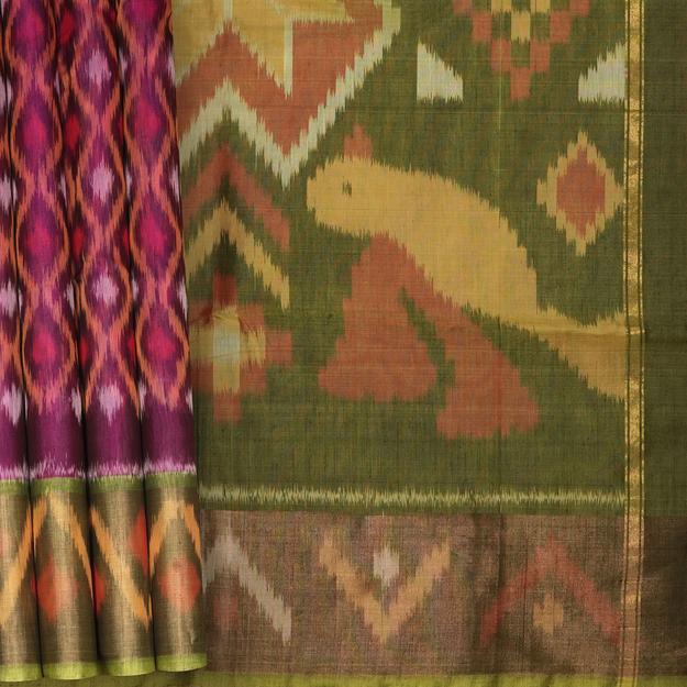 Handwoven Purple with Green Silk Cotton Saree - 2379T011187DSC