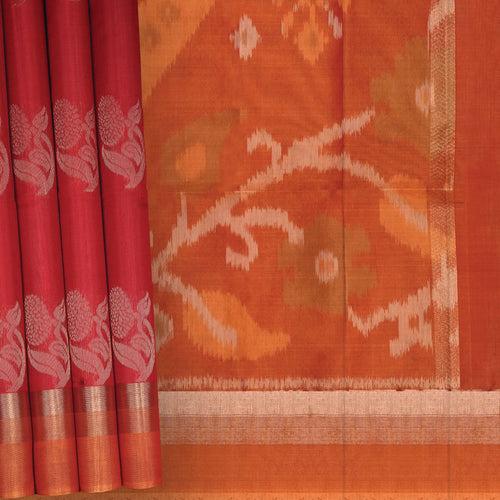 Handwoven Red with Orange Silk Cotton Saree - 2353T011196DSC