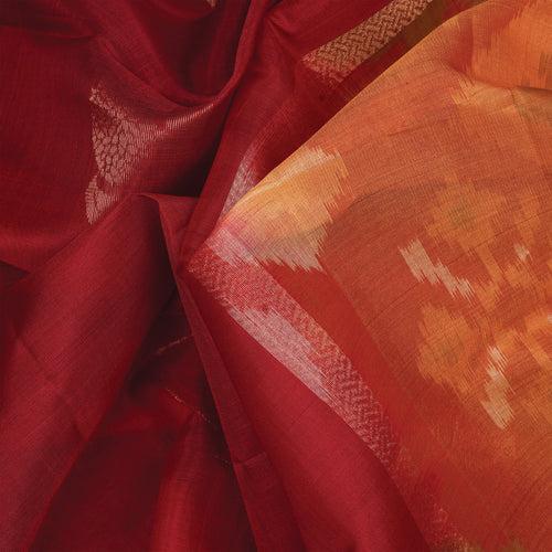 Handwoven Red with Orange Silk Cotton Saree - 2353T011196DSC