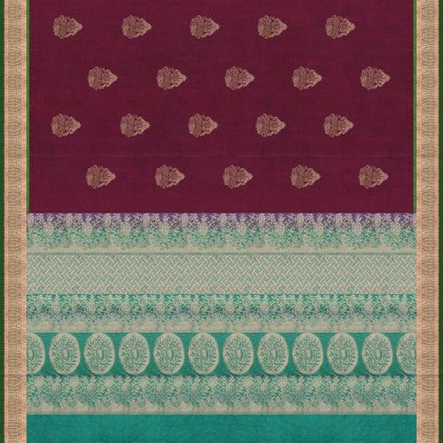 Handwoven Burgundy with Green Soft Silk Saree - 2364T011202DSC