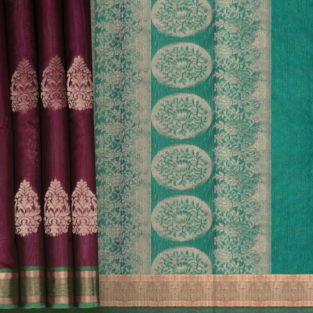 Handwoven Burgundy with Green Soft Silk Saree - 2364T011202DSC