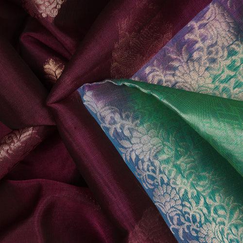 Handwoven Burgundy with Green Soft Silk Saree - 2364T011202DSC