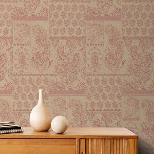 Chhaya Block Print Wallpaper design for Rooms muddy pink