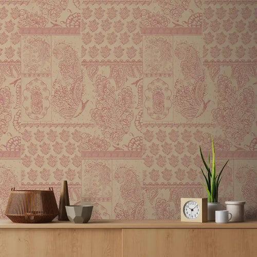 Chhaya Block Print Wallpaper design for Rooms muddy pink