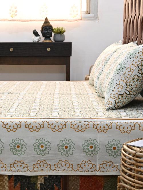 MUGHAL JHAROKHA COTTON BLOCK PRINTED DOUBLE BEDSHEET WITH PILLOW
