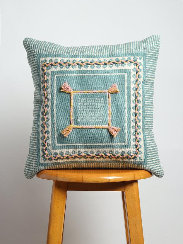 AELLA - BLOCK PRINTED EMBROIDERY SQUARE CUSHION COVER