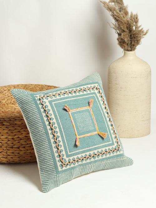 AELLA - BLOCK PRINTED EMBROIDERY SQUARE CUSHION COVER