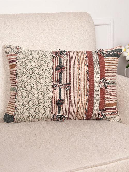 ELEGANCE - BLOCK PRINTED & TUFTED LUMBAR CUSHION COVER