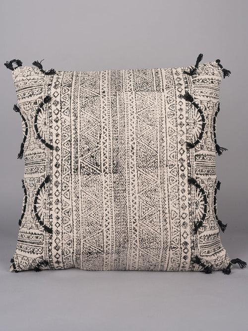 CHARCOAL WHIMSICAL HAVEN - BLOCK PRINTED SQAURE CUSHION COVER