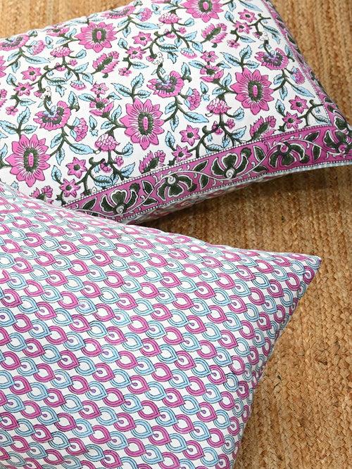 GULMARG PINK COTTON PRINTED DOUBLE BEDSHEET WITH PILLOW