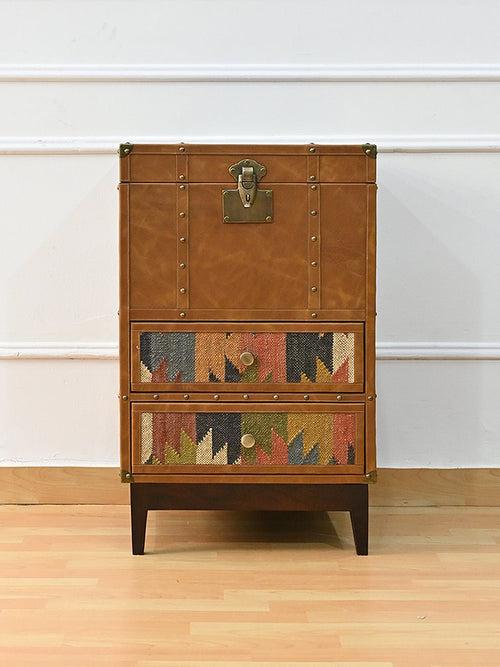 VAULTED DRAWER TRUNK  - KILIM AND LEATHER