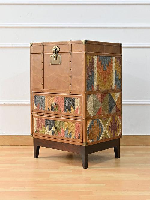 VAULTED DRAWER TRUNK  - KILIM AND LEATHER