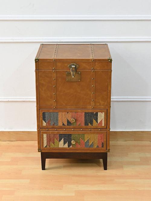 VAULTED DRAWER TRUNK  - KILIM AND LEATHER