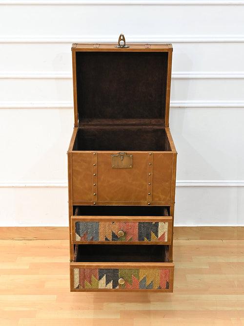 VAULTED DRAWER TRUNK  - KILIM AND LEATHER