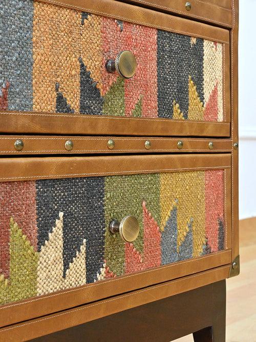 VAULTED DRAWER TRUNK  - KILIM AND LEATHER