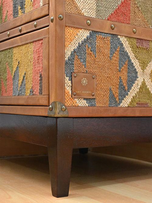 VAULTED DRAWER TRUNK  - KILIM AND LEATHER