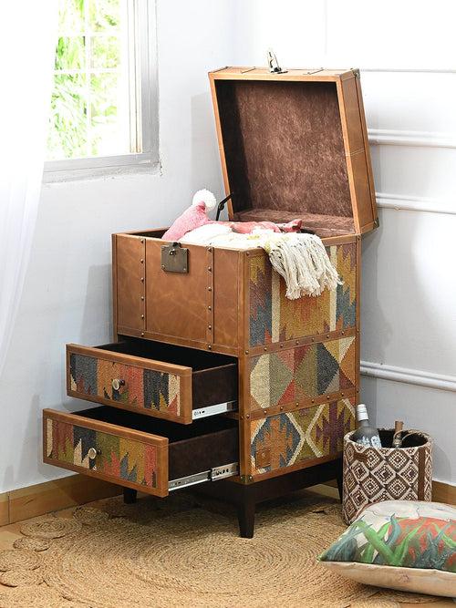 VAULTED DRAWER TRUNK  - KILIM AND LEATHER