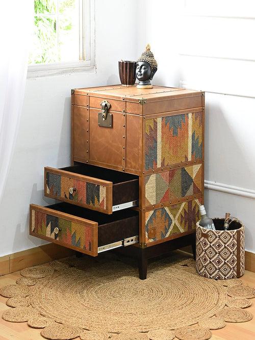 VAULTED DRAWER TRUNK  - KILIM AND LEATHER