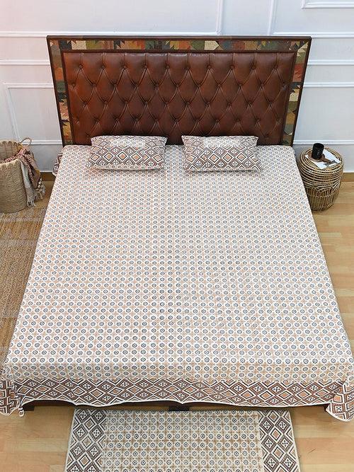 TARA BROWN COTTON PRINTED DOUBLE BEDSHEET WITH PILLOW